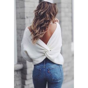 Ivory open back twist knot sweater (L)